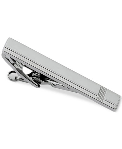 Geoffrey Beene Polished Gunmetal with Itersecting Vertical and Horizontal Lines Tie Clip