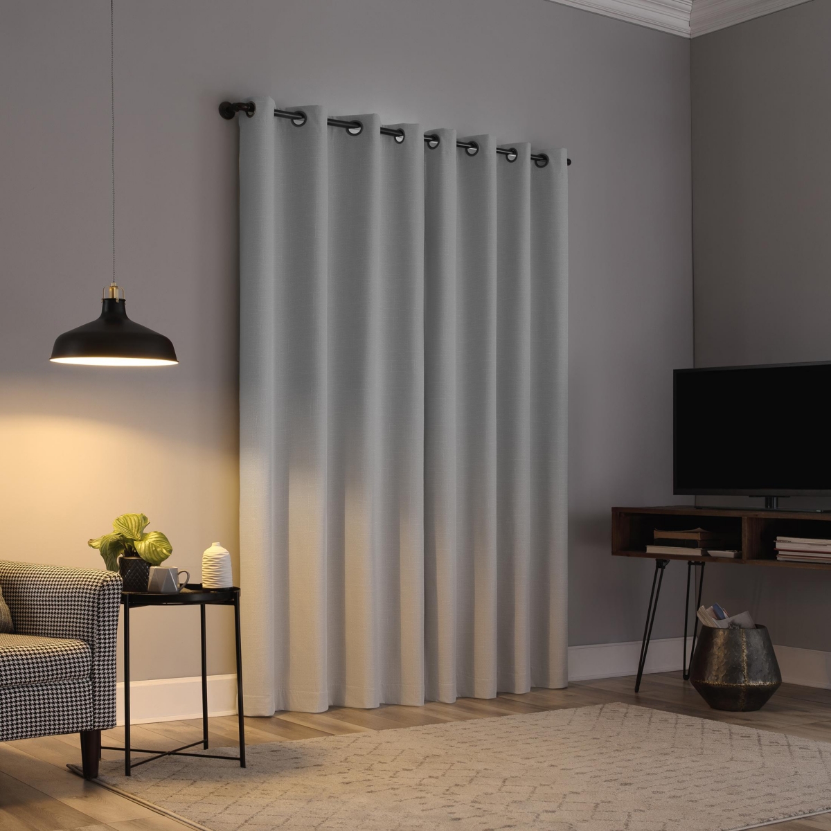 Cayden Grid Texture Draft Shield Fleece Insulated 100% Blackout Grommet Curtain Panel