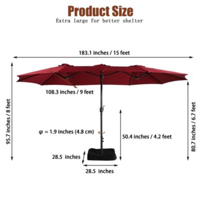 15 ft Double Sided Twin Outdoor Patio Market Umbrella