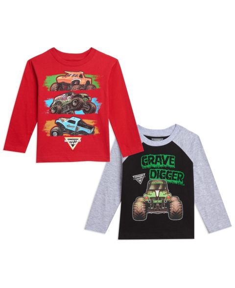 Футболки Monster Jam 2 Pack Long Sleeve Graphic T-Shirts Multicolored Toddler Child для мальчиков-малышей, цвет: Красный чёрный