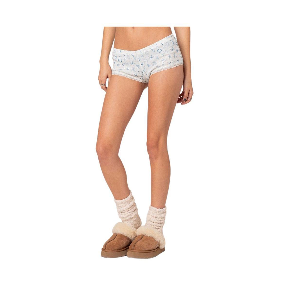 EDIKTED WOMEN'S PLAYTIME PRINTED POINTELLE SHORTS