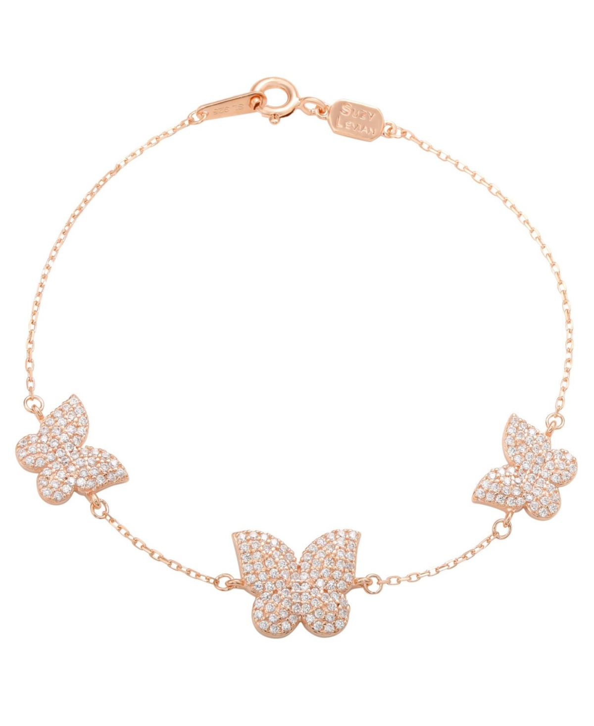 Suzy Levian New York Suzy Levian Sterling Silver Cubic Zirconia Puffed Butterfly Station Bracelet