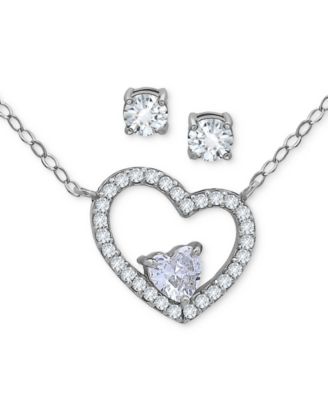2-Pc. Set Cubic Zirconia Heart Pendant Necklace & Solitaire Stud Earrings, Created for Macy's