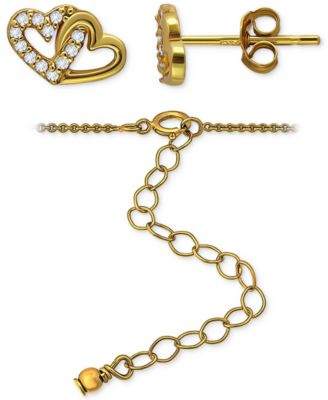 2-Pc. Set Cubic Zirconia Double Heart Pendant Necklace & Matching Stud Earrings in 18k Gold-Plated Sterling Silver, Created for Macy's