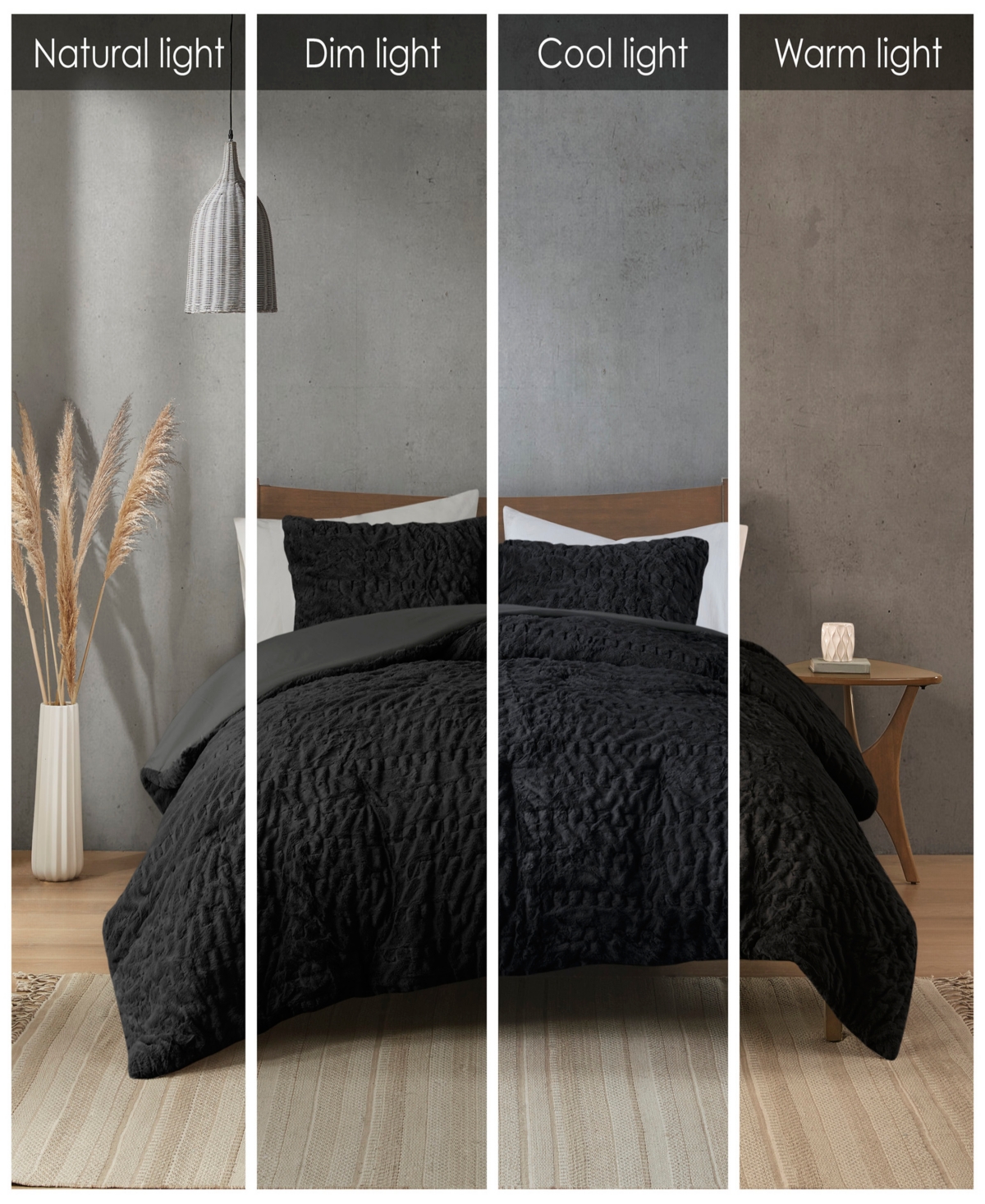 Madison Park Blair Ruched 3-pc. Faux Fur Comforter Set, King/california King In Black