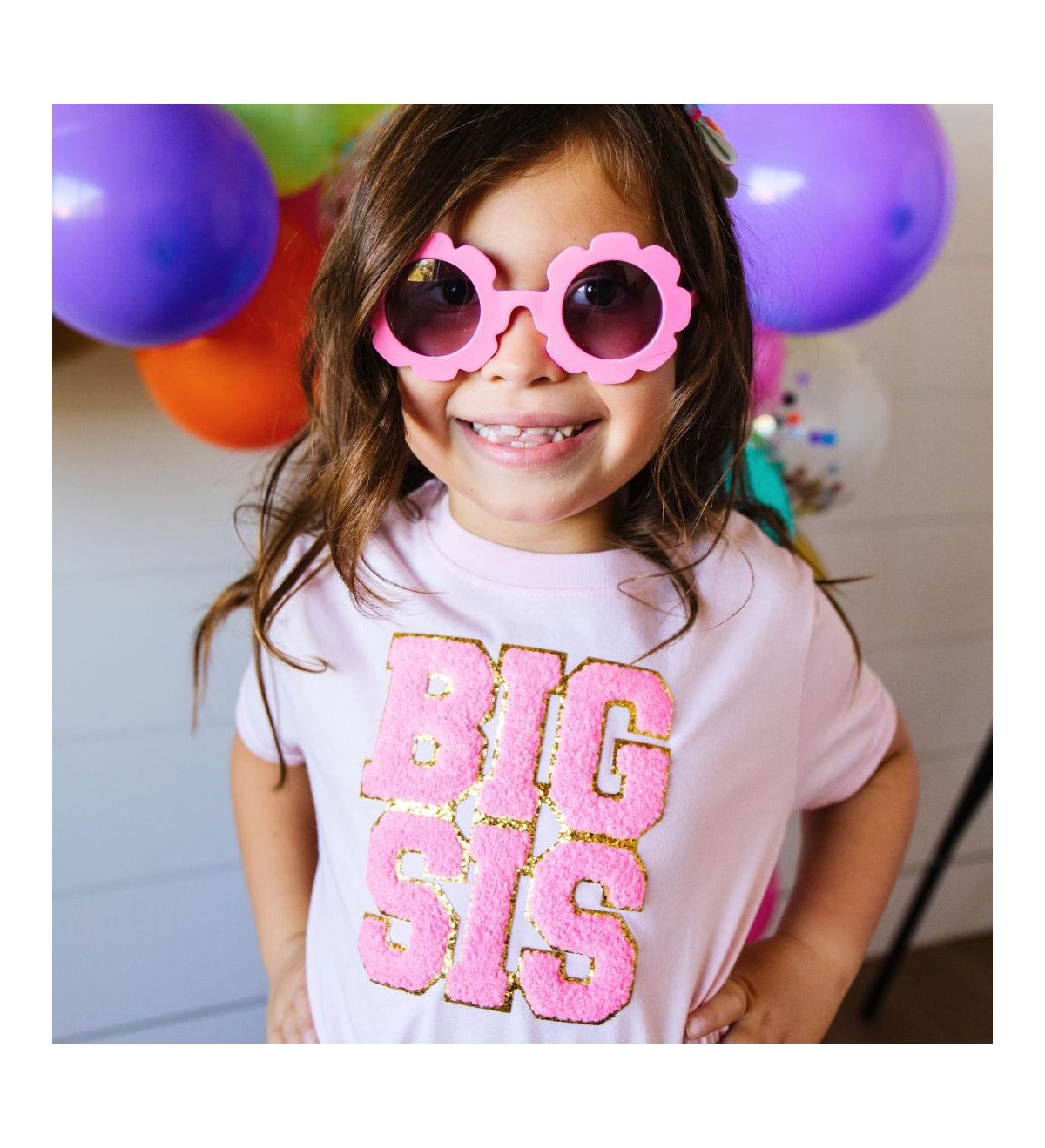 Little and Big Girls Big Sis Patch Short Sleeve T-Shirt