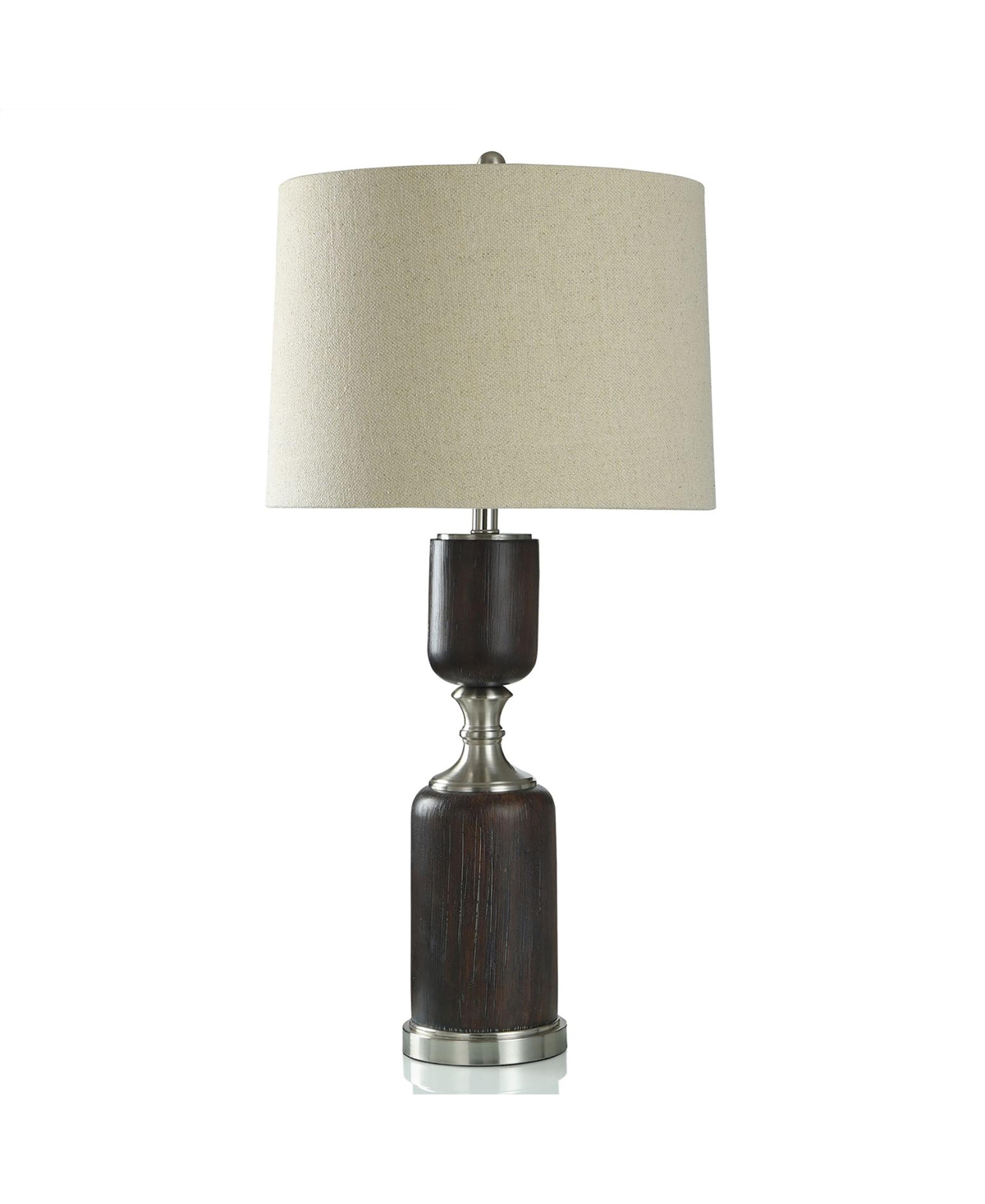 Stylecraft Home Collection 34" Wood Bridge Silver-tone Mid-century Modern Faux Wood Table Lamp In Faux Dark Wood,nickel Base