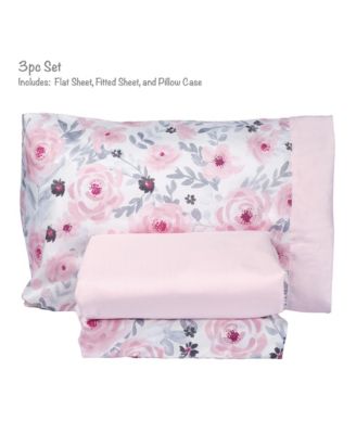 Blossom Watercolor Floral Twin Sheets and Pillowcase Set Twin