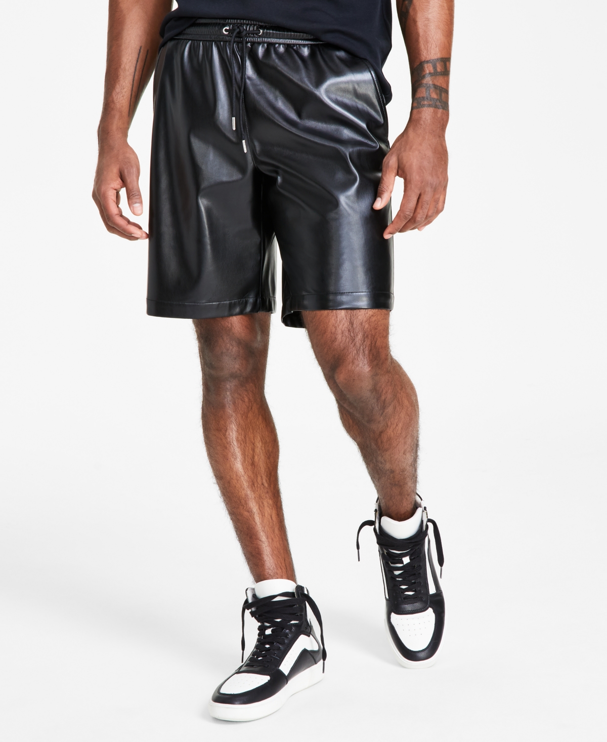 Inc International Concepts Men's Jax Faux Leather 7" Shorts, Created For Macy's In Deep Black