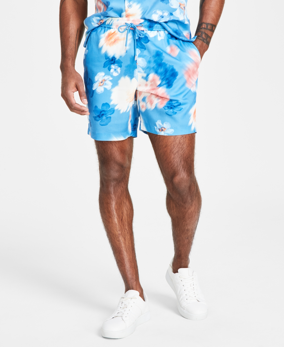 Men's Jackson Regular-Fit Floral-Print 7" Shorts, Created for Macy's - Chalky Blue