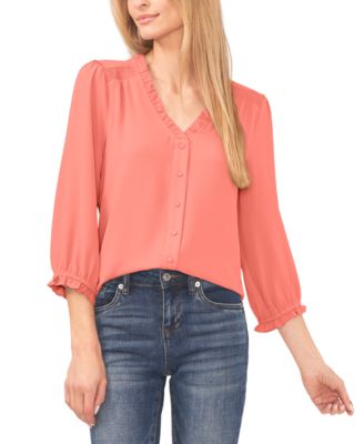 Women's Ruffled Button-Front 3/4-Sleeve Blouse