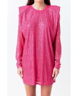 Women's Sequins Long Sleeve Shift Mini Dress