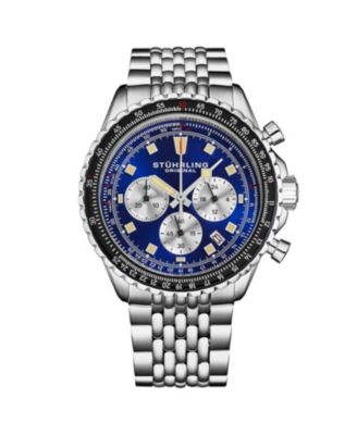 Stuhrling Men s RaceWay 1010 44mm Quartz Chronograph Watch Blue Dial with Silver Subdials Tachymeter Bezel Stainless Steel Bracelet - Blue 1295$