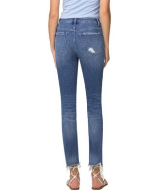 Women's High Rise Distressed Hem Slim Straight Jeans