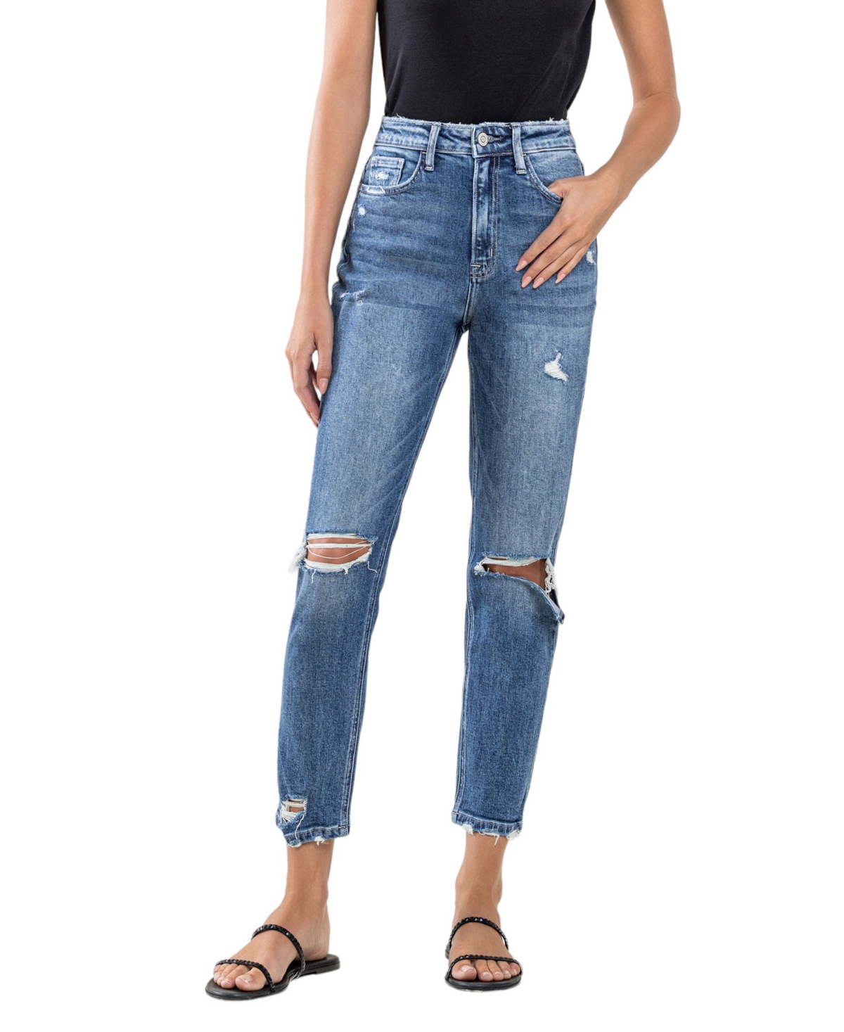 Women's Super High Rise Distressed Mom Jeans - Last night