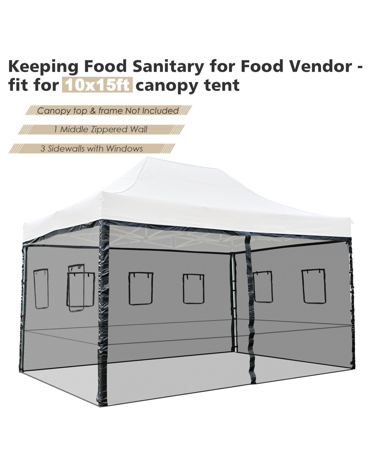 4 Mesh Sidewalls for 15x10 Ft Pop Up Canopy Tent with Windows Food Vendor Fair