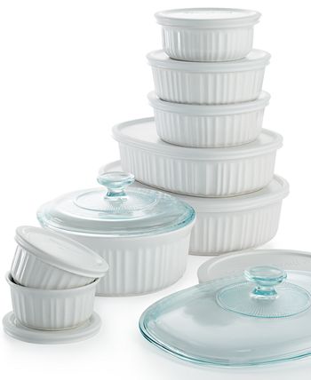 Durable Non-Porous French White 18 Piece Ceramic Made and Oven and  Microwave Safe Bakeware Set with Lid by CorningWare