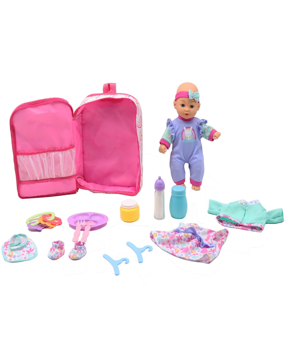 Shop Dream Collection Rainbow Bunny Doll Backpack Set In Multi