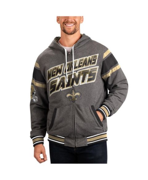 Мужские худи G-III Sports by Carl Banks Gray, Black New Orleans Saints Extreme Full Back Reversible Full-Zip Jacket