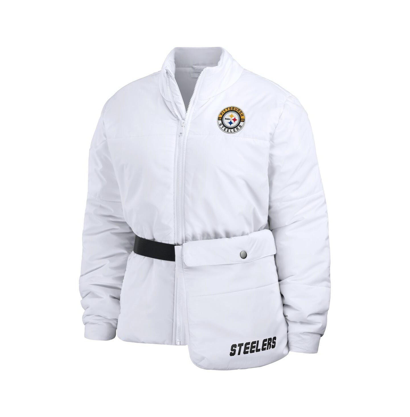 Женская куртка WEAR by Erin Andrews White Pittsburgh Steelers Packaway Full-Zip Puffer — фото 3