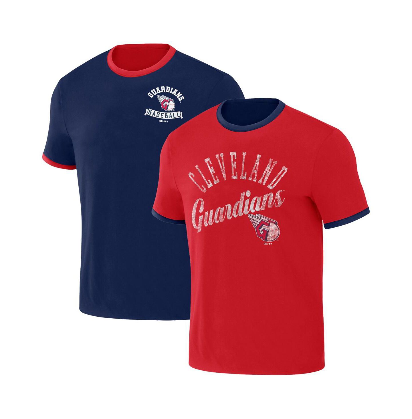 Мужская футболка Fanatics Darius Rucker Collection by Navy, Red Distressed Cleveland Guardians Two-Way Ringer Reversible — фото 1