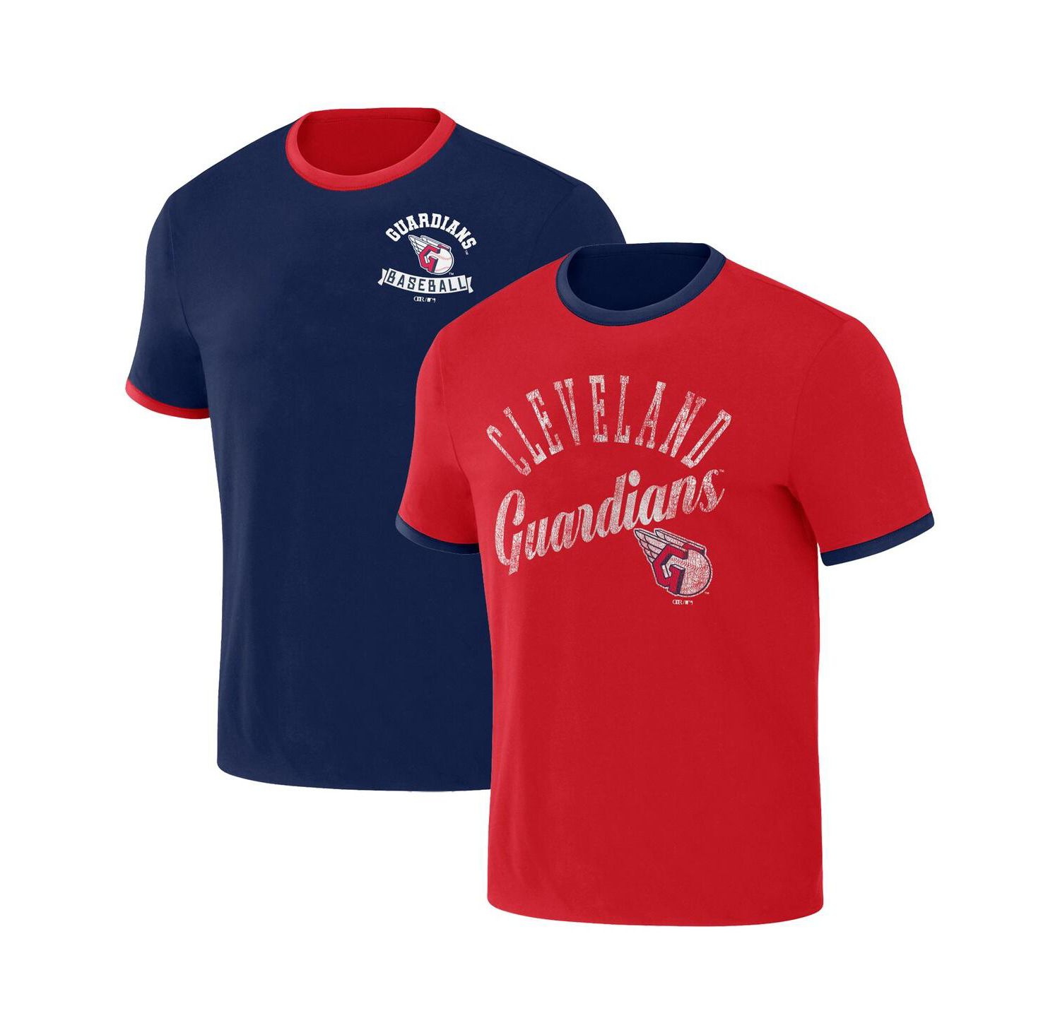 Men's Darius Rucker Collection by Navy, Red Distressed Cleveland Guardians Two-Way Ringer Reversible T-shirt