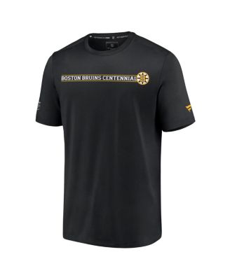 Men's Black Distressed Boston Bruins Authentic Pro Centennial Banner T-shirt