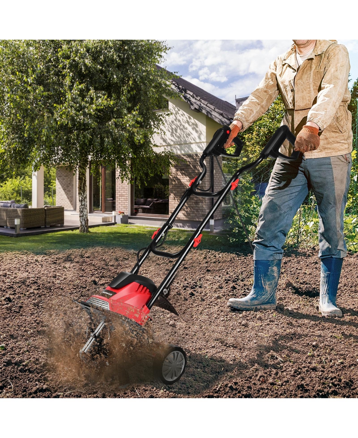 Slickblue Corded Electric Tiller and Cultivator 9-Inch Tilling Depth - Black