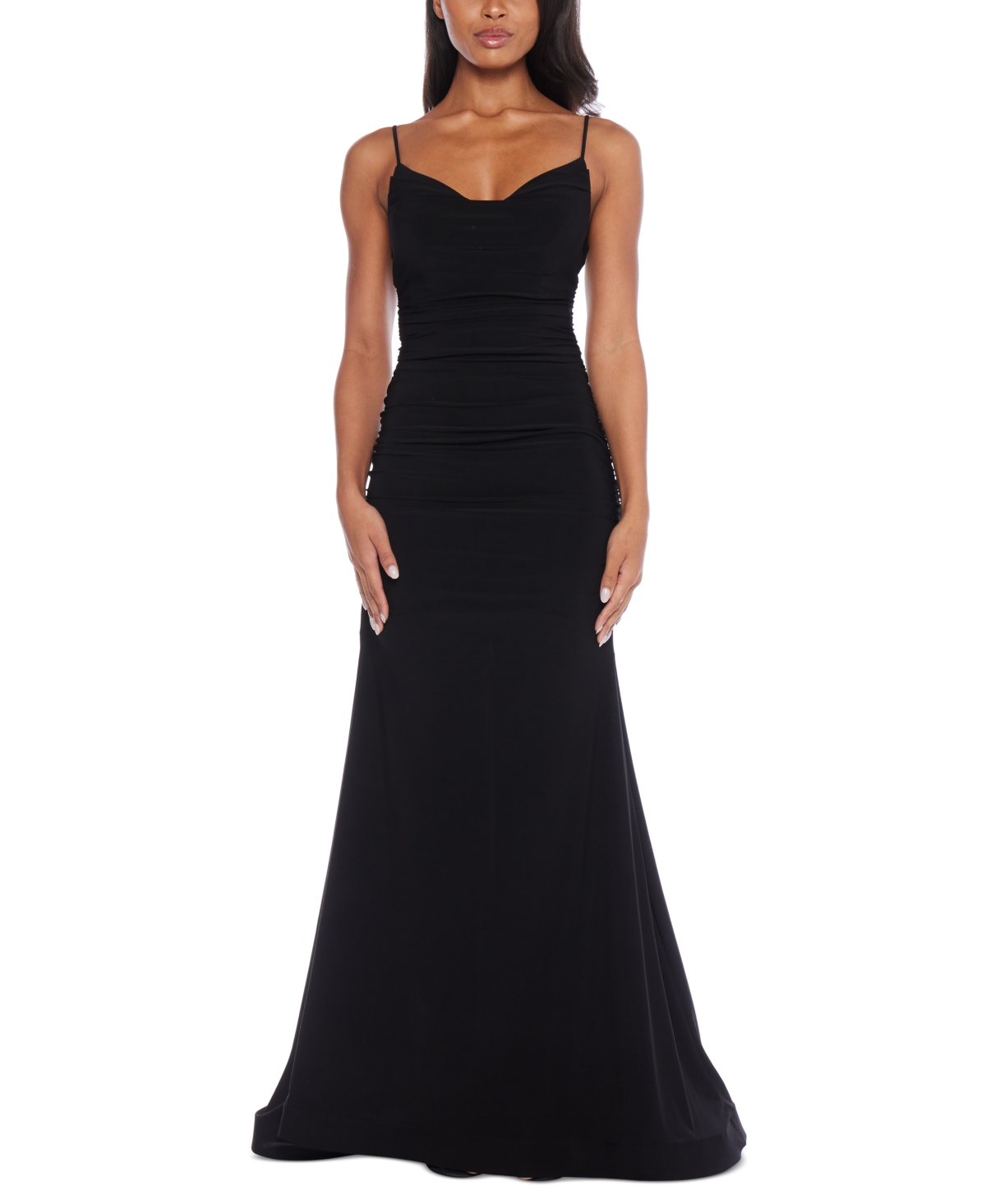 B Darlin Juniors' Sweetheart-neck Ruched Sleeveless Gown In Black