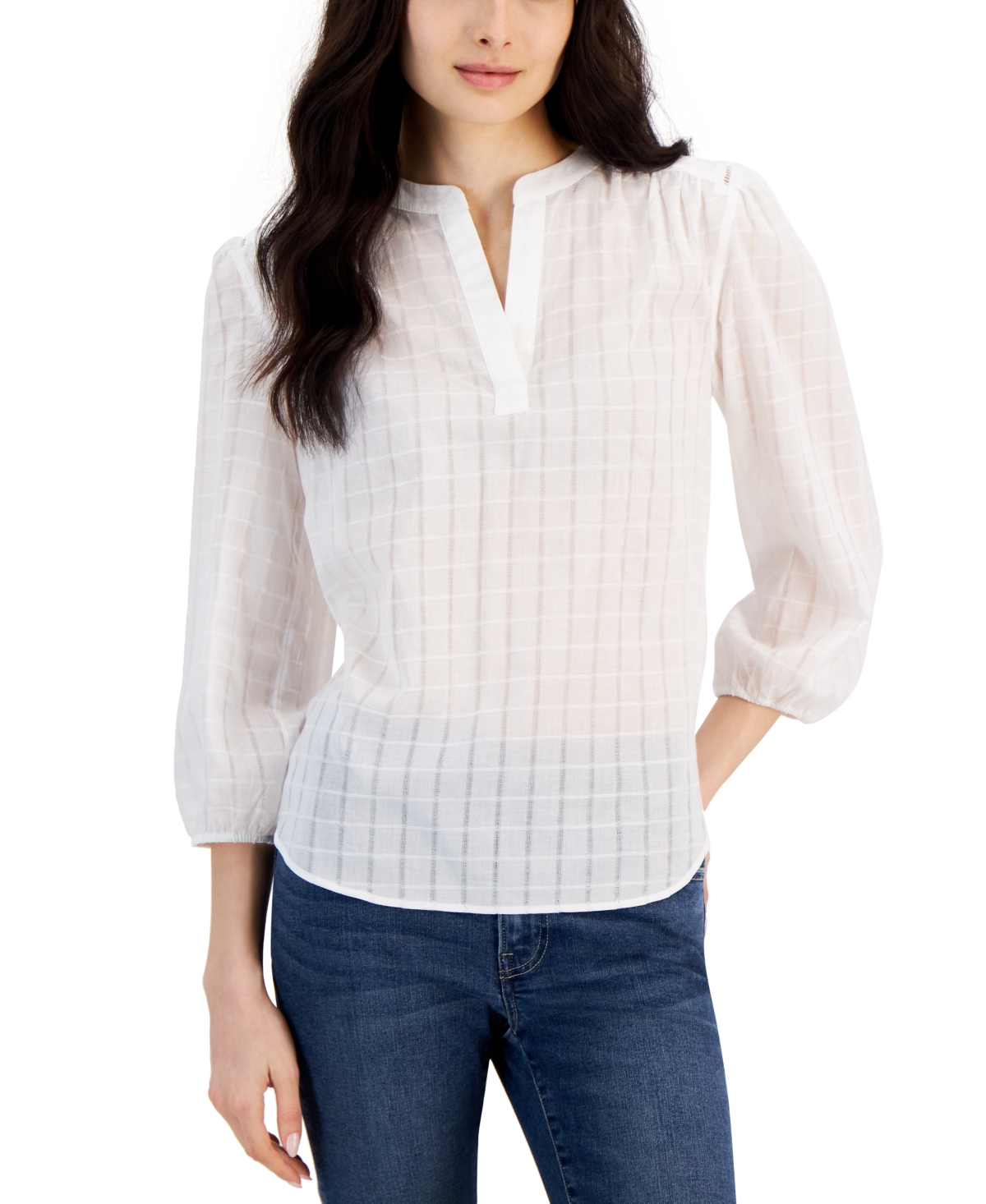 Women's Cotton Split-Neck Popover Top - Bright White