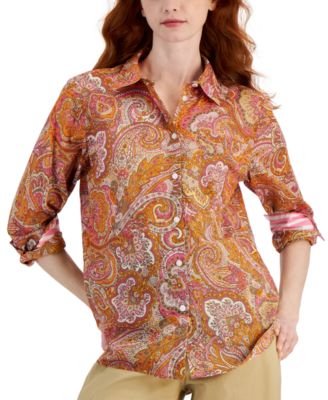 Nautica Jeans - Women's Cotton Paisley-Print Buttoned-Cuff Shirt