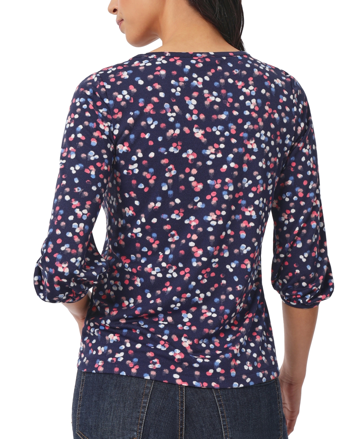 Shop Jones New York Women's Blouson-sleeve Dot-print Top In Pacific Navy Multi