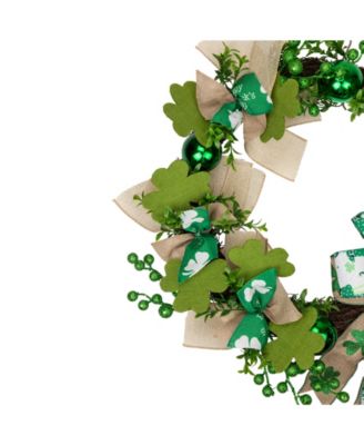 Burlap Bows and Shamrocks St. Patrick's Day Wreath, 24", Unlit