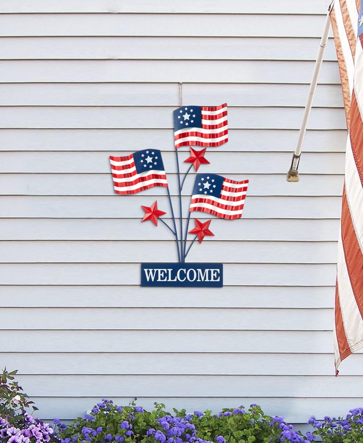 Glitzhome H Patriotic, Americana Metal Flags Yard Stake