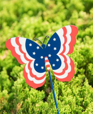 24" H Set of 3 Patriotic, Americana Metal Butterflies Yard Stake