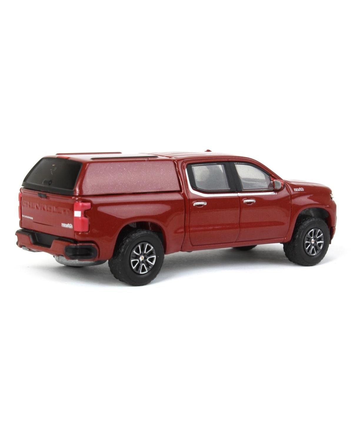 Greenlight Collectibles 1/64 Chevrolet Silverado Ltd High Country with Camper Shell, Cherry Red, Showroom Floor Series