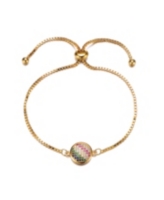 Gigi Girl Teens 14K Gold Plated Multi Color Cubic Zirconia Adjustable Bracelet - Gold