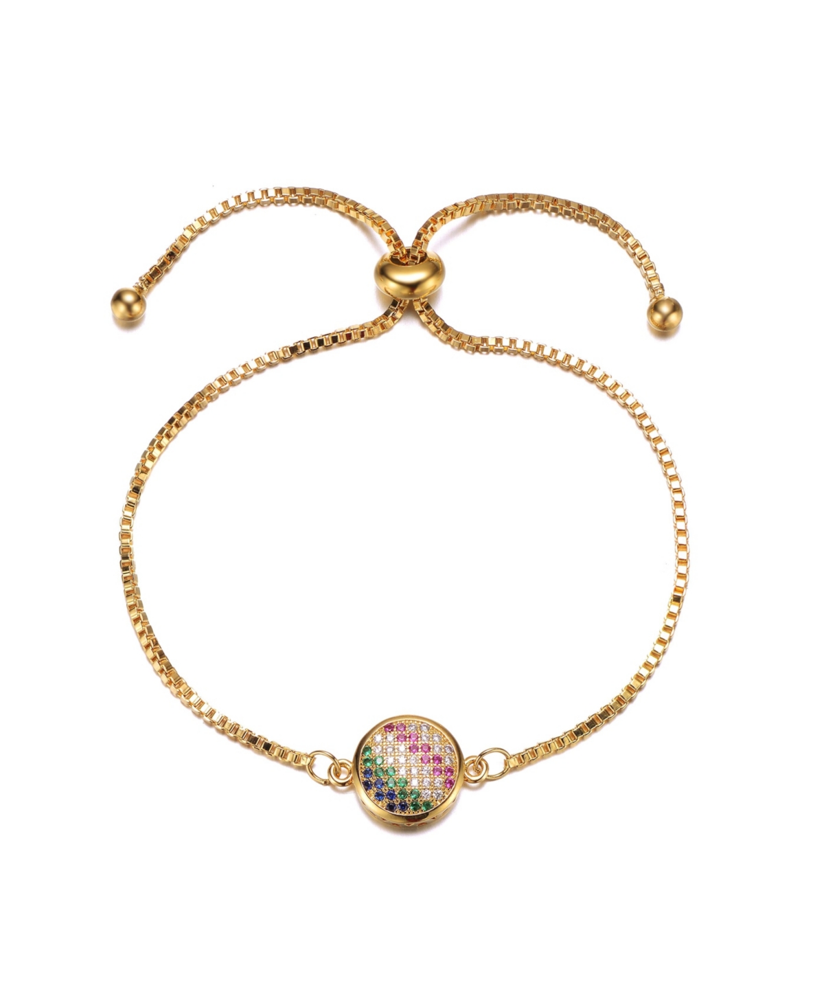 Gigi Girl Teens 14K Gold Plated Multi Color Cubic Zirconia Adjustable Bracelet - Gold