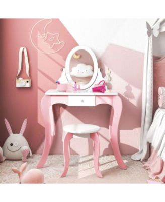 Pretend Kids Vanity Set with 360° Rotatable Mirror and Play Accessories
