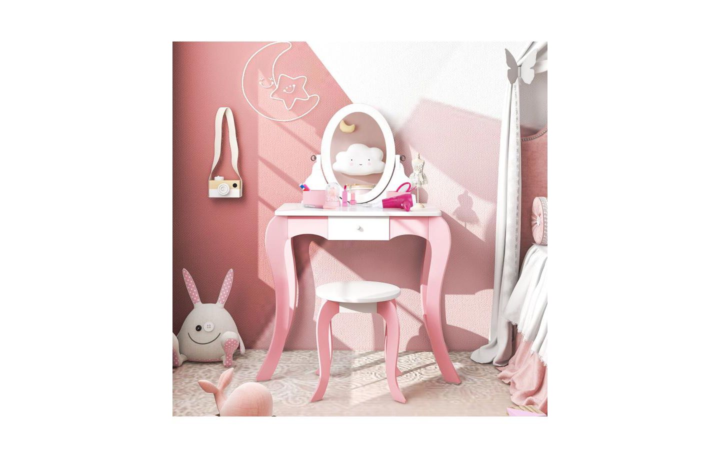 Детские игрушки Slickblue Kids Pretend Vanity Set with 360degree(s) Rotating Mirror and Play Accessories-Pink, цвет: Розовый / Белый — фото 4
