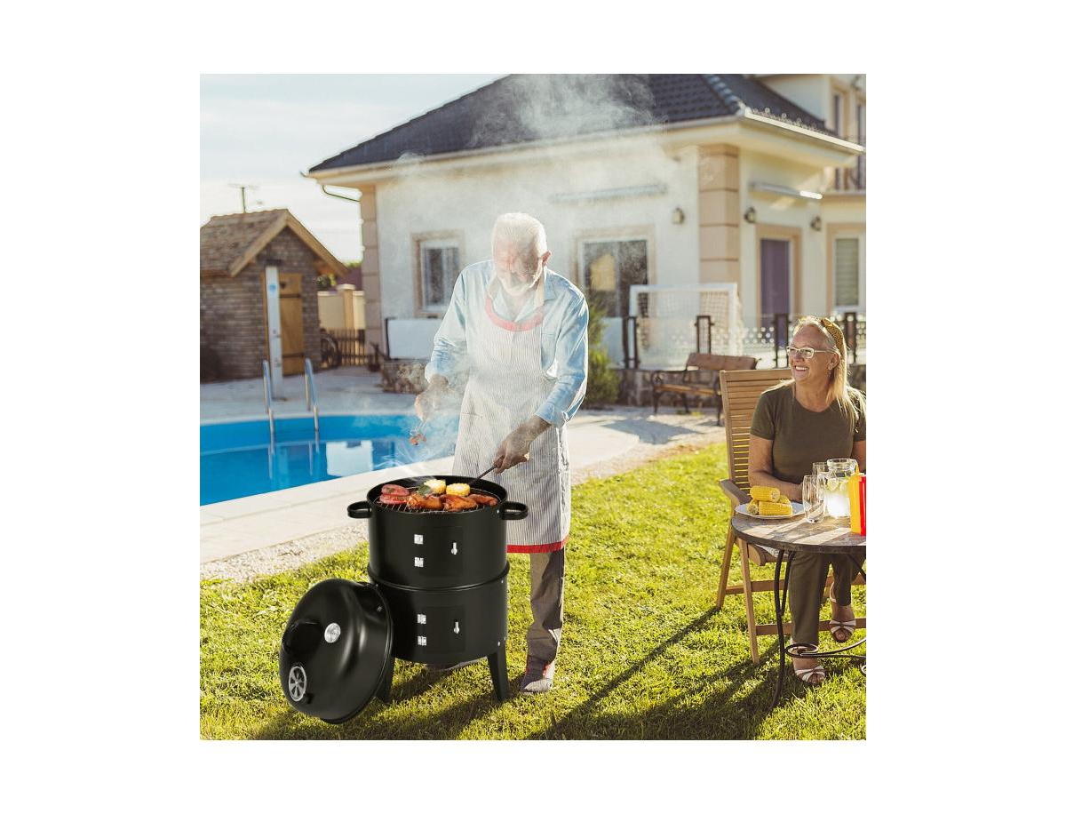 3-in-1 Charcoal Bbq Grill Cambo with Built-in Thermometer