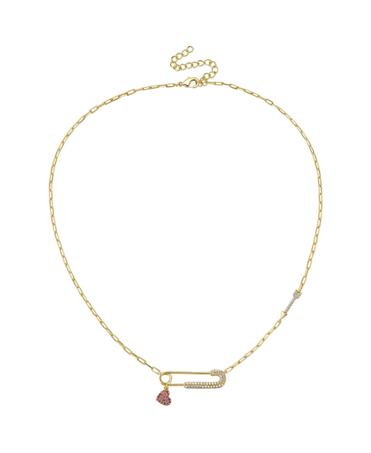 Gigi Girl teens/ Young Adults 14k Gold Plated with Ruby & Cubic Zirconia Heart Charm Dangle Paperclip Adjustable Length Necklace - Gold