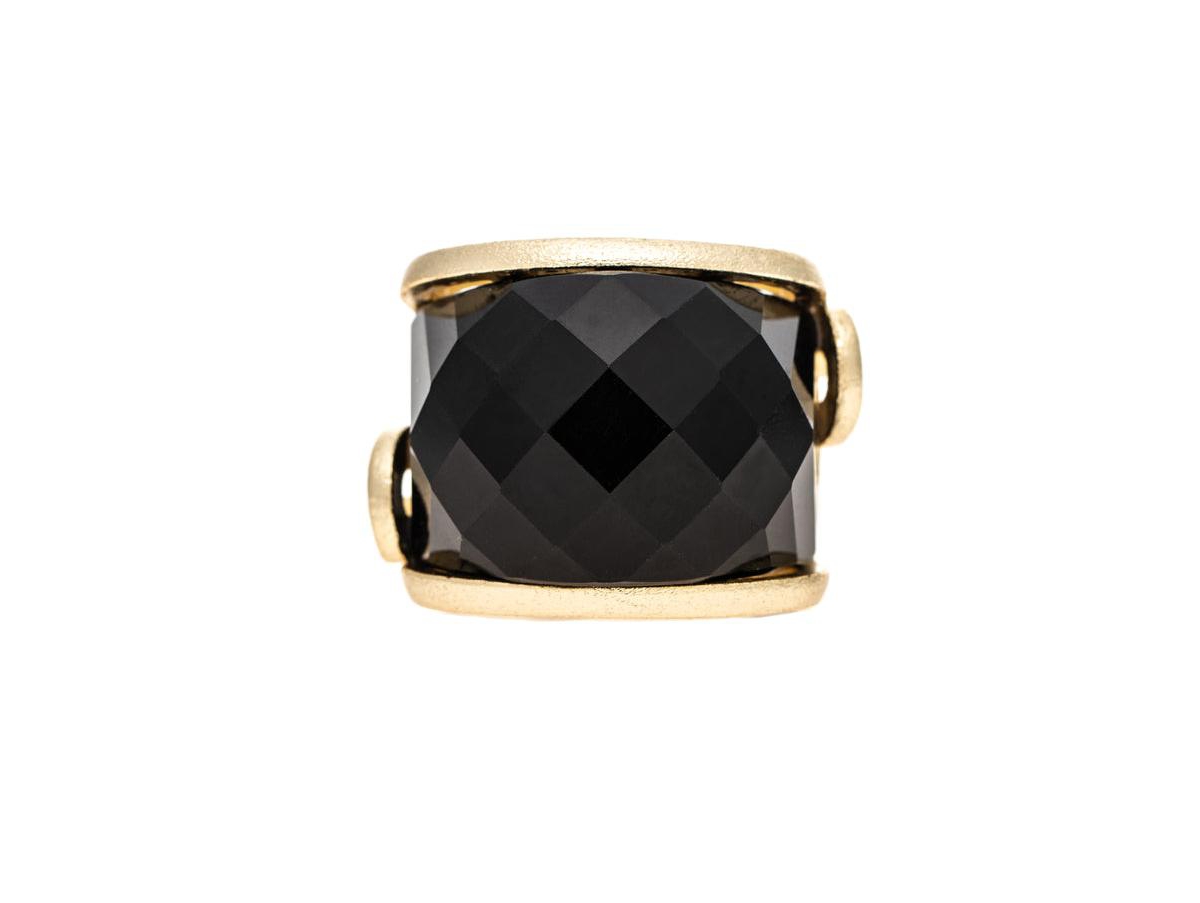Onyx East-West Scroll Ring - Gold with black crystal