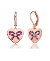 GiGiGirl Kids/Young Teens 18K Rose Gold Plated with Infinity Ribbon Paved on Heart Shaped Dangle Earrings - Rose