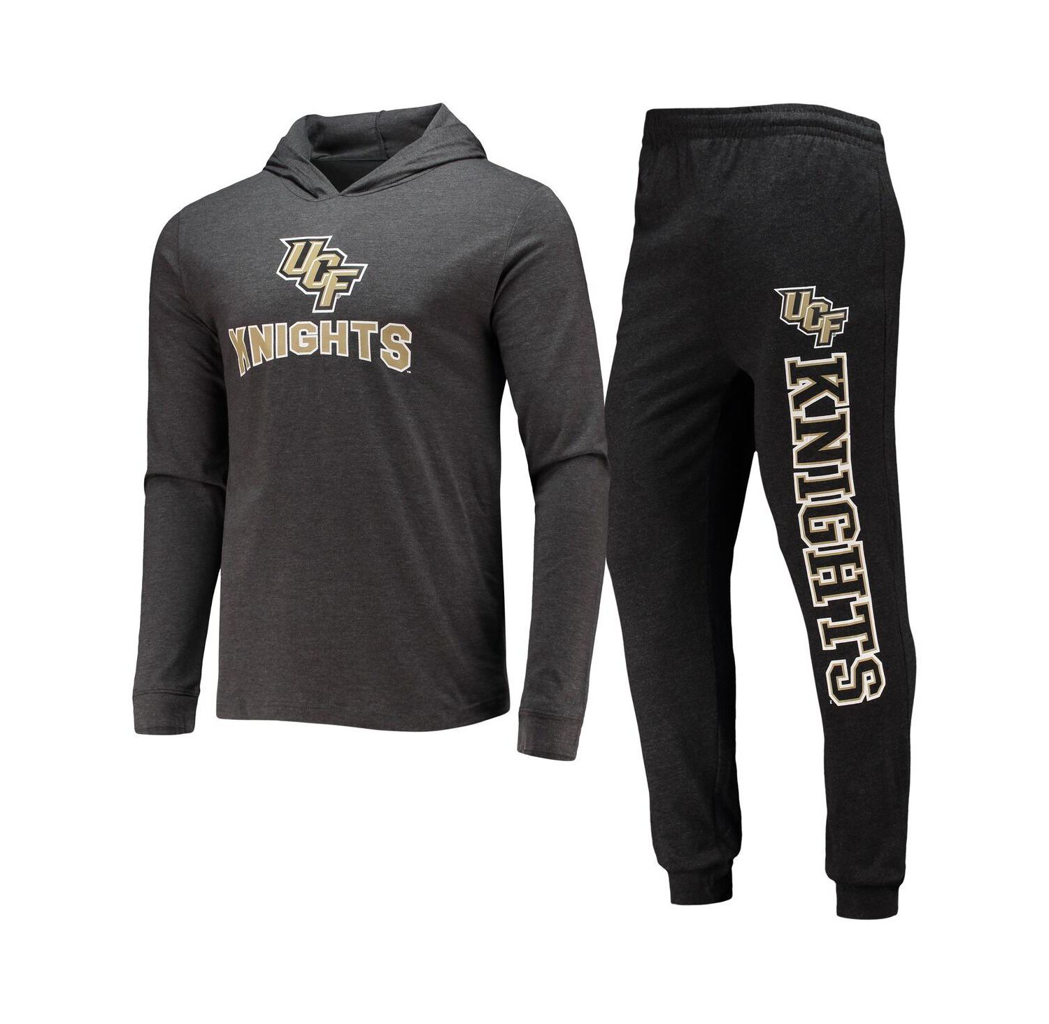 Men's Black, Heather Charcoal UCF Knights Meter Long Sleeve Hoodie T-shirt and Jogger Pajama Set