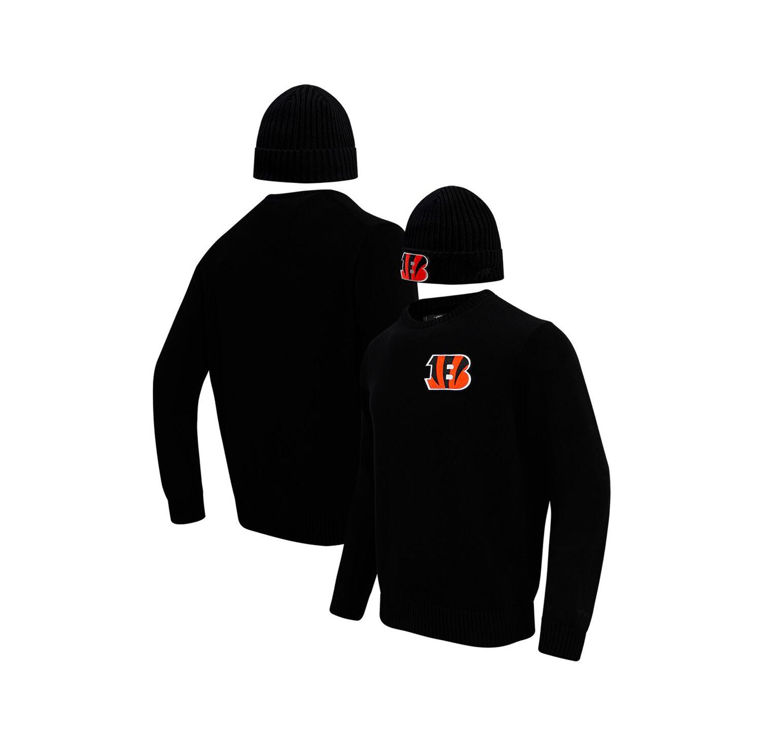 Men's Black Cincinnati Bengals Crewneck Pullover Sweater and Cuffed Knit Hat Box Gift Set