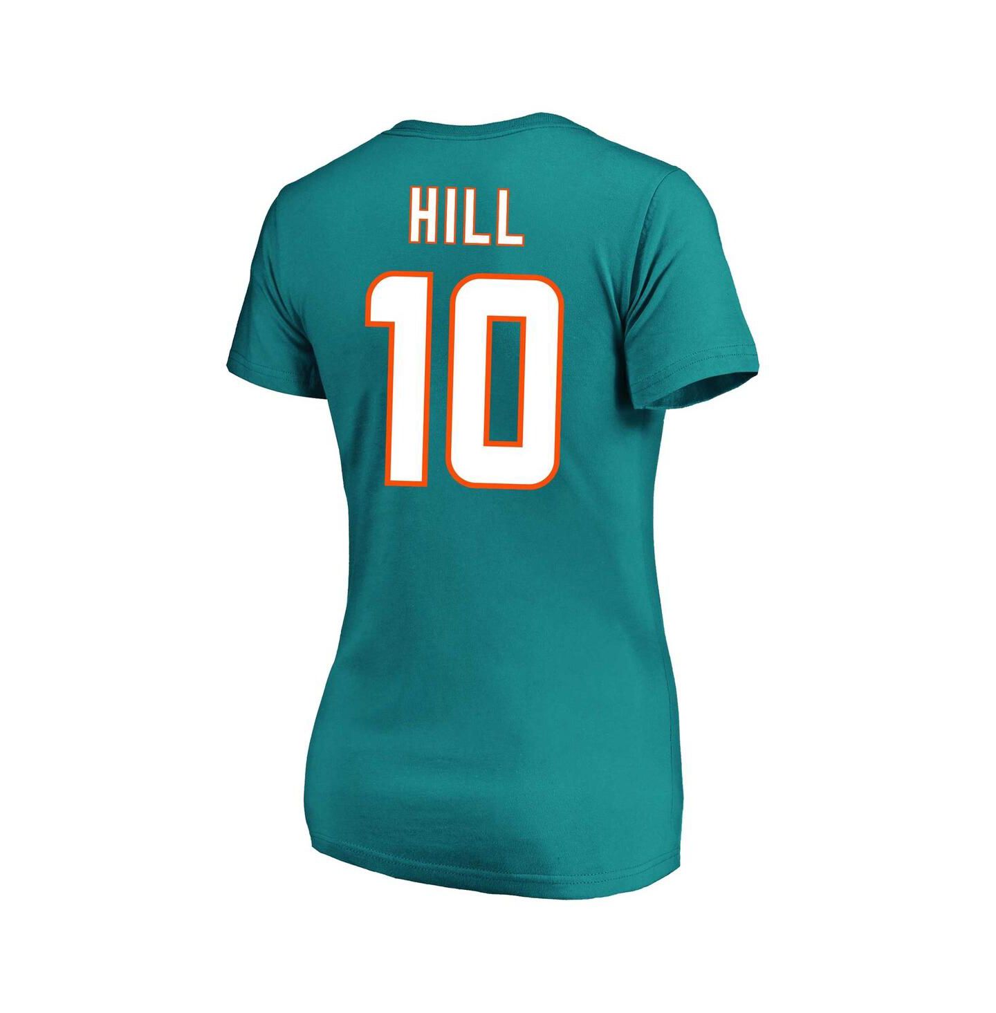 Женская футболка Fanatics Tyreek Hill Aqua Miami Dolphins Plus Size Fair Catch Name and Number V-Neck — фото 3