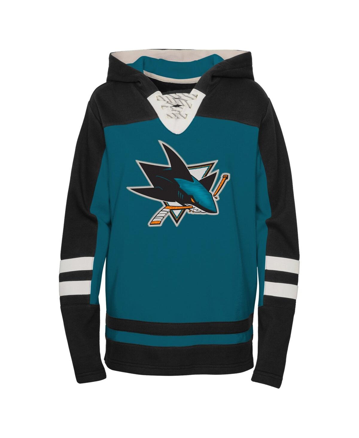 Big BoysSan Jose Sharks Ageless Revisited Lace-Up V-Neck Pullover Hoodie - Teal