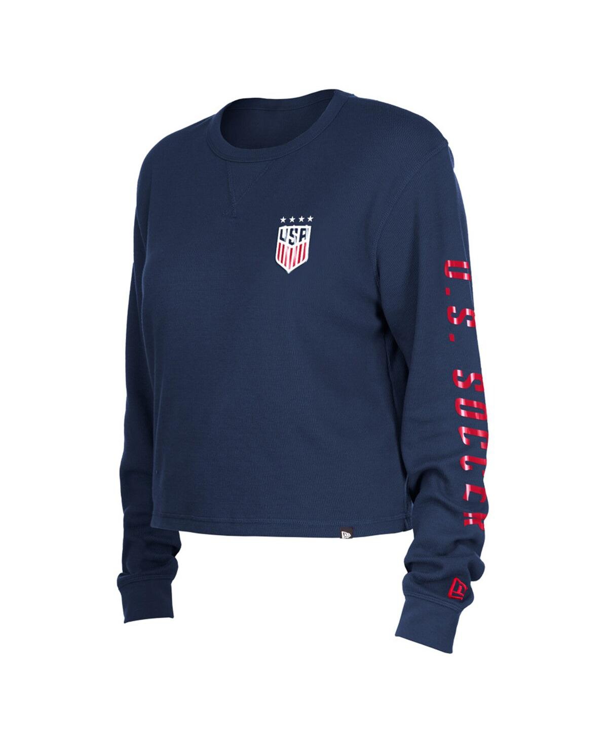 NEW ERA WOMEN'S 5TH & OCEAN BY NEW ERA NAVY USWNT ATHLEISURE THERMAL CROPPED LONG SLEEVE T-SHIRT 