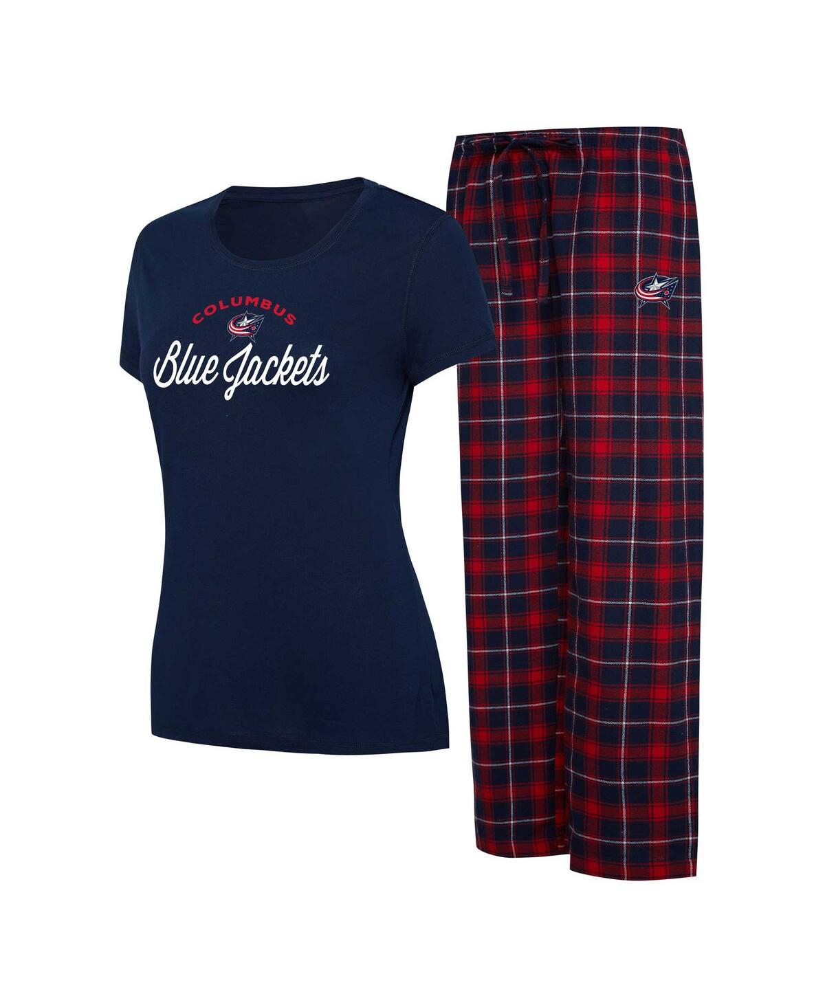 Concepts Sport Women's  Navy, Red Columbus Blue Jackets Arctic T-shirt And Pajama Pants Sleep Set In Navy,red